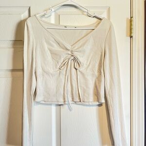 SHEIN Cream Ruched Long Sleeve Blouse